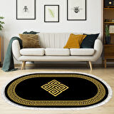 Dekoreko Kaymaz Taban Djt Salon Halısı Yıldız Deri Saçaklı Oval Modern 656M