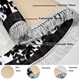 Dekoreko Kaymaz Taban Djt Mutfak Halısı Yıldız Deri Saçaklı Oval Modern 1495