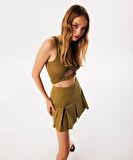 DÜĞÜMLÜ CROP T-SHIRT-HAKİ | L