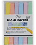 Cengo Kare Tipi Highlighter Fosforlu Kalem Pastel Renkler 6lı Set CGO401