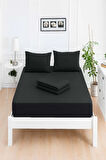 Mirava Premium %100 Pamuk Penye Lastikli Çift Kişilik Çarşaf Takımı (2 Yastık Kılıfı Dahil) Siyah 180x200cm