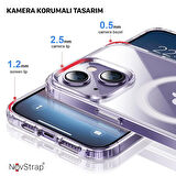 NovStrap Apple iPhone 14 Plus Magsafe Uyumlu Kılıf 6.7 inç Şeffaf Magsafe Kamera Korumalı Kapak