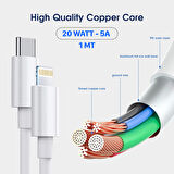 iPhone 14/13/12/11/iPad/Airpods ile Uyumlu Hızlı Şarj Kablosu Pd Type C-Lightning 20W 5A 1 Mt CA-105