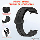 NovStrap Samsung Galaxy Watch 5 Pro 45mm Uyumlu Kordon Metal Magnet D Tokalı Silikon Kayış
