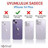 NovStrap Apple iPhone 14 Plus Uyumlu Kılıf 6.7 inç Magsafe ile Uyumlu Deri Kılıf İçi Kumaş Kadife