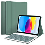 NovStrap Apple İpad 10. Nesil 10.9 2022 Uyumlu Bluetooth Klavyeli Tablet Kılıfı Stand Kalem Bölmeli