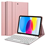 NovStrap Apple İpad 10. Nesil 10.9 2022 Uyumlu Bluetooth Klavyeli Tablet Kılıfı Stand Kalem Bölmeli
