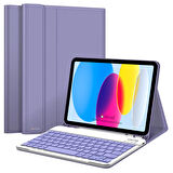 NovStrap Apple İpad 10. Nesil 10.9 2022 Uyumlu Bluetooth Klavyeli Tablet Kılıfı Stand Kalem Bölmeli