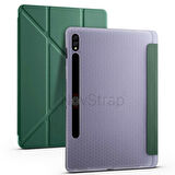 NovStrap Samsung Galaxy Tab S7 Plus / S8 Plus 12.4 X800 T970 Kılıf Smart Kalem Bölmeli Trifold Stand
