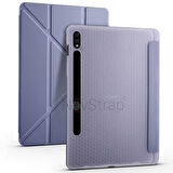 NovStrap Samsung Galaxy Tab S7 Plus / S8 Plus 12.4 X800 T970 Kılıf Smart Kalem Bölmeli Trifold Stand