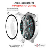 NovStrap Huawei Watch GT3 Pro Uyumlu Ekran Koruyucu Cam ve Kasa Koruyucu Kılıf Sert PC