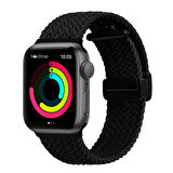 NovStrap Apple Watch SE 44mm ile Uyumlu Kordon Magnet Tokalı Flexible Elastik Örgü Kayış