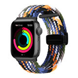 NovStrap Apple Watch SE 44mm ile Uyumlu Kordon Magnet Tokalı Flexible Elastik Örgü Kayış