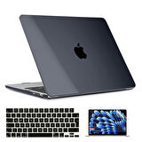 NovStrap Apple Macbook Air 15 inç A2941 M2 Çip ile Uyumlu Parlak Kılıf + Siyah Klavye Kılıfı + Film