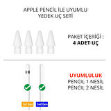 NovStrap Apple Pencil 1-2 Nesil ile Uyumlu Üretilmiş Yedek Uç 4 Adet Yedek Pencil Ucu Pencil Tips