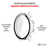 NovStrap Huawei Watch GT4 41mm ile Uyumlu Ekran Koruyucu Cam ve Kasa Koruyucu Kılıf Sert PC