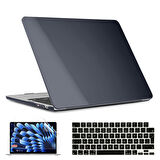 NovStrap Apple Macbook Air 15 inç A2941 ile Uyumlu Kristal Parlak Kılıf + Siyah Klavye Kılıfı +Film