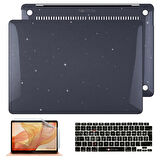 NovStrap Apple MacBook Air M1 Çip 13 inç A2337 ile Uyumlu Simli Kılıf + Siyah Klavye Kılıfı + Film