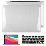 NovStrap Apple MacBook Pro M1 M2 13 inç A2338 ile Uyumlu Simli Kılıf + Siyah Klavye Kılıfı + Film