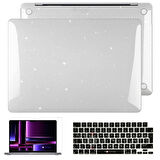NovStrap Apple Macbook Pro 14 inç M1 M2 A2442 A2779 ile Uyumlu Simli Kılıf+Siyah Klavye Kılıfı+Film
