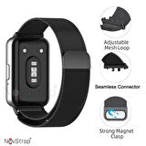 NovStrap Samsung Galaxy Fit 3 ile Uyumlu Kordon Mıknatıslı Metal Hasır Kordon Kayış