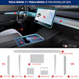 NovStrap Tesla Model Y/3 İle Uyumlu Trim ve Ekran Koruyucu Film 8 Parça Şeffaf Araç İçi Ppf Kaplama