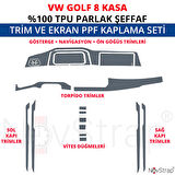 NovStrap VW Golf 8 İle Uyumlu Trim ve Ekran Koruyucu Film 18 Parça Şeffaf Araç İçi Ppf Kaplama Seti