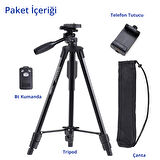 NovStrap 5208 Tripod 125 cm Bluetooth Kumandalı Alüminyum Kamera Fotoğraf Makinesi Telefon Tutucu