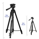 NovStrap 3730 Tripod 153 cm Profesyonel Alüminyum Kamera Fotoğraf Makinesi Telefon Tutucu Tripod
