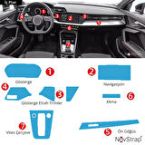NovStrap Audi A3 2022 2023 2024 İle Uyumlu Trim ve Ekran Koruyucu Film 18 Parça Şeffaf Ppf Kaplama