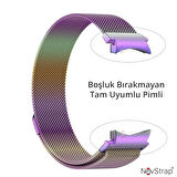 NovStrap Samsung Galaxy Watch 7 Fe 6 5 4 40-42-43-44-45-46-47 Mm ile Uyumlu Kordon Tam Uyumlu Pimli Metal Hasır Çelik Kayış