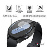 NovStrap Samsung Galaxy Watch 7 44mm ile Uyumlu Ekran Koruyucu Cam ve Kasa Koruyucu Kılıf Sert Pc