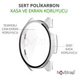 NovStrap Huawei Watch Gt5 46mm ile Uyumlu Ekran Koruyucu Cam ve Kasa Koruyucu Kılıf Sert Polikarbon