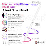 NovStrap Apple iPad Pro 12.9 2/3/4/5/6 Nesil ile Uyumlu Dokunmatik Tablet Kalemi 2. Nesil Smart Pencil Stylus Manyetik Şarj Avuç İçi Reddi