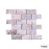 Tuqco Doğal Taş Fileli 5cm x 10cm Golden Eskitme Mermer Mozaik Banyo Mutfak Tezgah Arası Duvar Kaplama Döşeme Paneli