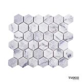 Tuqco Doğal Taş 2 inch Fileli Hexagon Carrara Eskitme Mermer Mozaik Banyo Mutfak Tezgah Arası Duvar Kaplama Döşeme Paneli