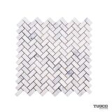 Tuqco Doğal Taş Herringbone Carrara Eskitme Mermer Mozaik Banyo Mutfak Tezgah Arası Duvar Kaplama Döşeme Paneli Fileli