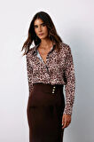 Sateen Kadın Leopar Desenli Gömlek 1587-2525
