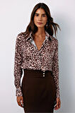 Sateen Kadın Leopar Desenli Gömlek 1587-2525