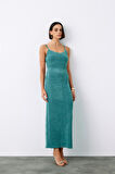 Sateen Askılı Kadife Elbise 1294-3504