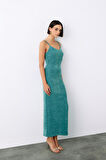 Sateen Askılı Kadife Elbise 1294-3504