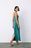 Sateen Askılı Kadife Elbise 1294-3504