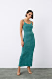 Sateen Askılı Kadife Elbise 1294-3504