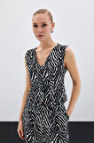 Sateen Kadın Zebra Desen Yelek 1606-6544