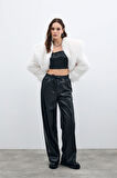 Sateen Kadın Beli Lastikli Deri Pantolon 1613-5531