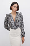 Sateen Kadın Leopar Desenli Bluz 1618-1540