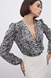 Sateen Kadın Leopar Desenli Bluz 1618-1540