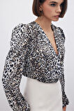 Sateen Kadın Leopar Desenli Bluz 1618-1540