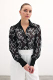 Sateen Desenli Şifon Kadın Gömlek 1702-2538