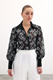 Sateen Desenli Şifon Kadın Gömlek 1702-2538